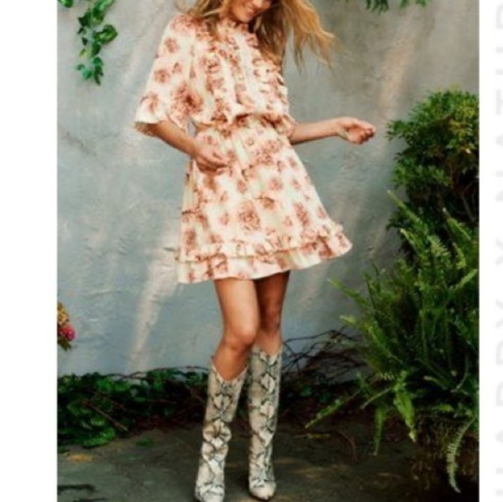 Happy x Nature Kate Hudson Chateau Lark Floral Ruffled Dress Size Large